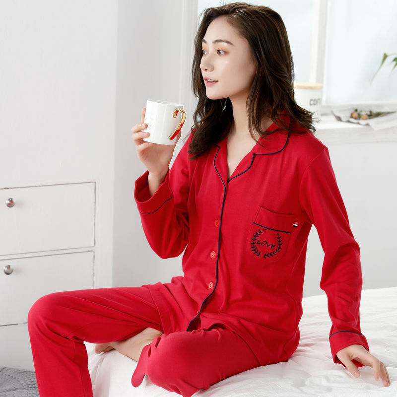 Algodón pijamas de primavera y otoño manga larga traje verano nuevo estudiante estilo coreano suelta desgaste dos