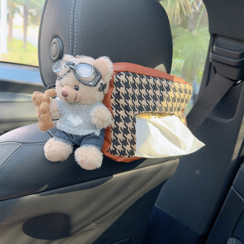 Cubierta de papel de dibujo trasero del asiento del automóvil Caja de pañuelos de moda Coche multifuncional colgante bolsa de papel femenino lindo dibujos animados suministros para automóviles