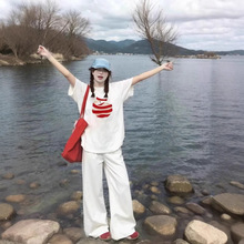 纯棉白色短袖T恤女夏季新款小众设计感苹果印花美式宽松半袖上衣