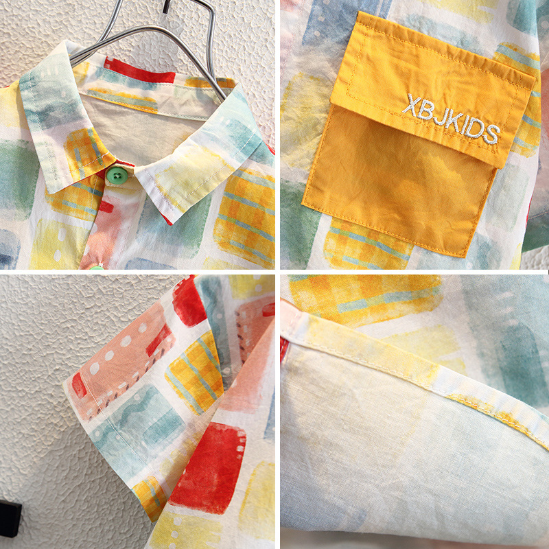 8022 Camisa de manga corta para niños 2025 Nuevo estilo para niños Camisa de flores de moda coreana Verano para niños Tops finos de moda