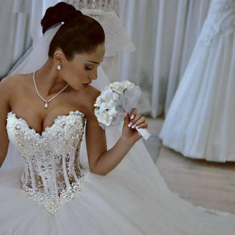 2026 Ball Gown Wedding Dress Strapless Foreign Trade Aliexpress Fairy Princess Bride Beaded Lace Fairy Wedding Dress