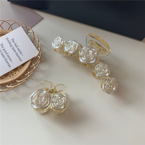 White Camellia Clip French Elegant Transparent Rose Flower Hair Clip Super Fairy Sweet Shark Clip
