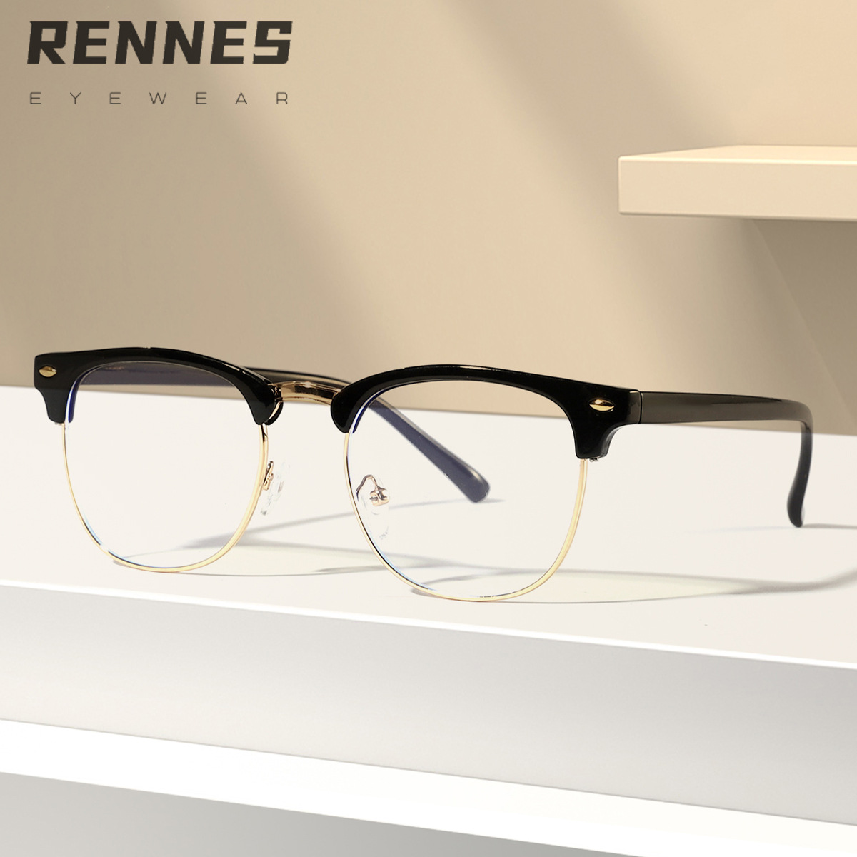 Gafas a prueba de luz azul de estilo empresarial de caja simple transfronteriza para hombres y mujeres, gafas de montura de miopía para estudiantes de metal