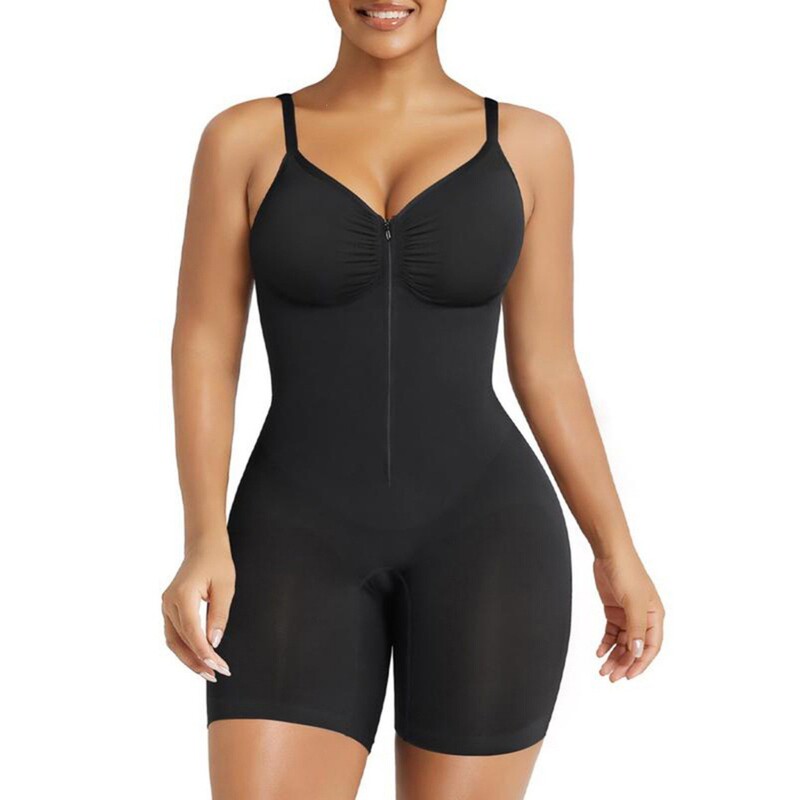 European and American Style Seamless Tummy Control and Butt-Lifting Shapewear Bodysuit, Body-Shaping One-Piece Shorts with Zipper, Strong Compression
