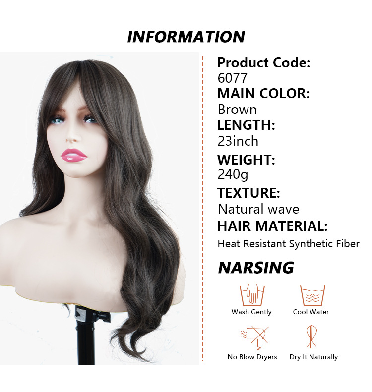 Synthetische Perücke, voller Kopf, kaltschwarz, langes lockiges Haar, große Welle_voghion.com