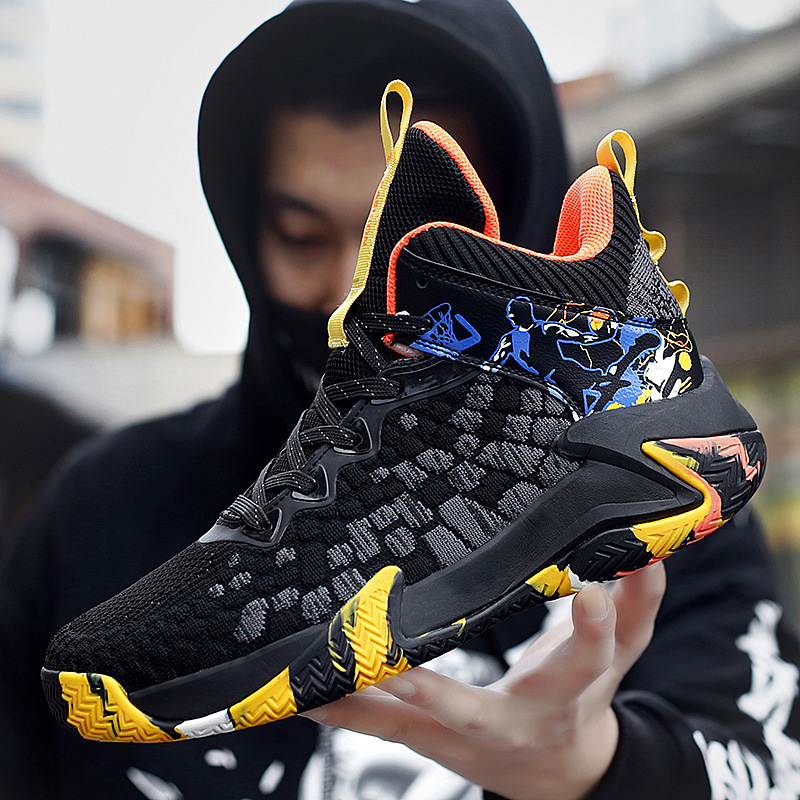 Cross-border Basketball Shoes High-top Lovers Lightweight plus size Sports War Boots Student Training Shoes Flying Weaving Men's Shoes Reflective
