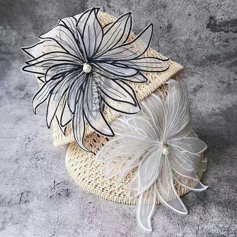 黑白双层立体仿珍珠水钻网纱蕾丝花朵洛丽塔手工婚纱服装装饰批发