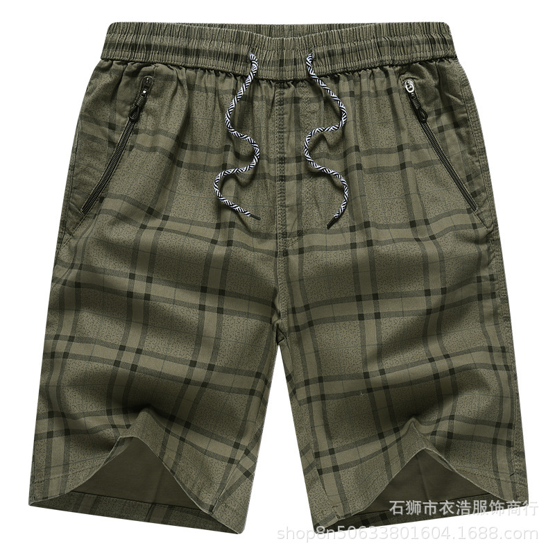 Pantalones cortos de playa de algodón puro informales transfronterizos de cinco puntos para hombre, a cuadros, de talla grande, holgados, estilo Aro, para uso exterior, de moda de verano image 6