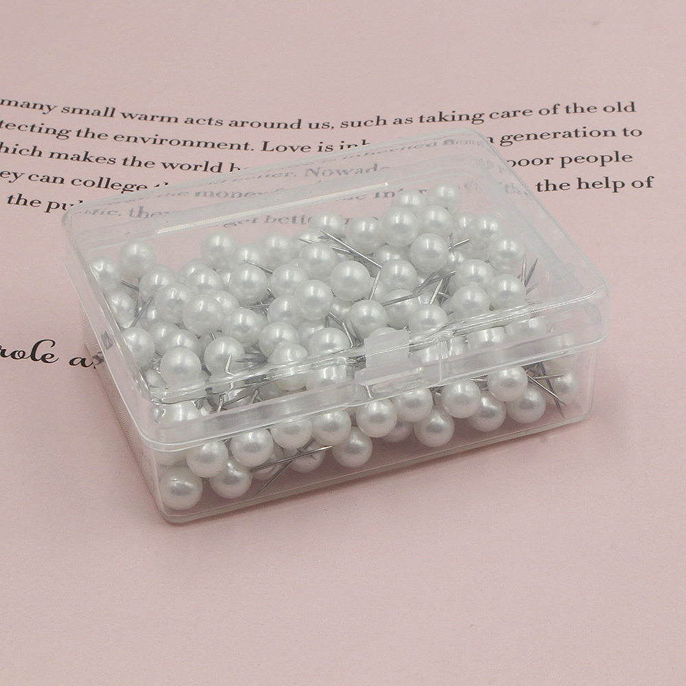 Amazon nuevo 100/200 piezas en caja de clavos esféricos blancos nacarados, clavos de fijación de papel de corcho decorativos
