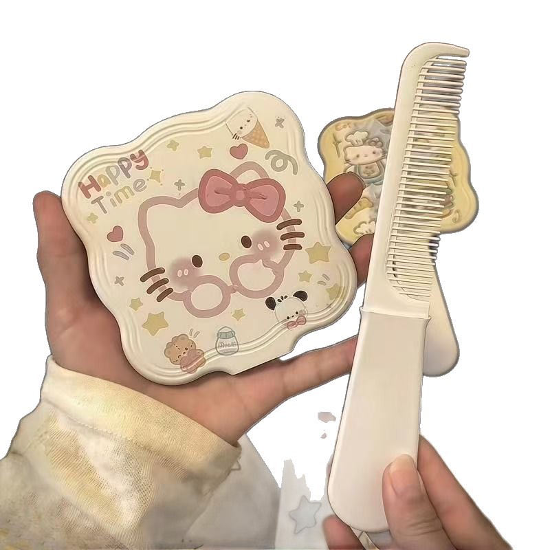 Espejo de mano encantador para salir pein portátil de niña corazón dormitorio espejo de maquillaje mango espejo cinturón de espejo