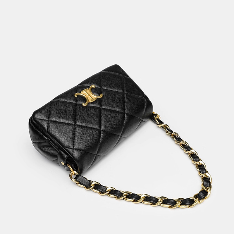 Diamond Quilted Chain Genuine Leather Small Square Bag For Women, Versatile Large Capacity Shoulder Crossbody Bag, European And American Retro Style Clasp Handbag - Thumbnail 2