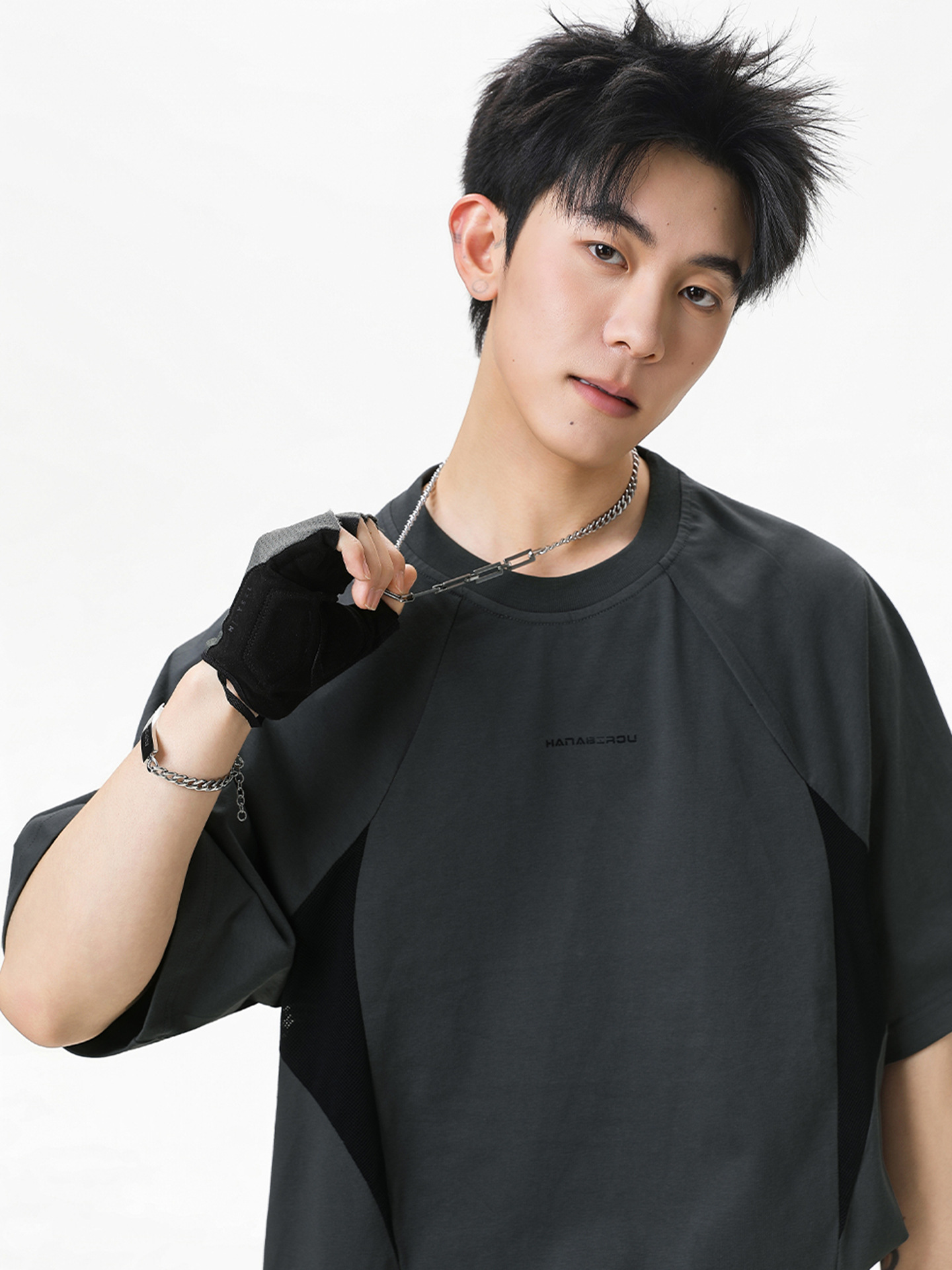 American-Style Trendy Brand Irregular Mesh Patchwork Short-Sleeve T-Shirt for Men, Summer Thin Breathable Loose Sports T-Shirt