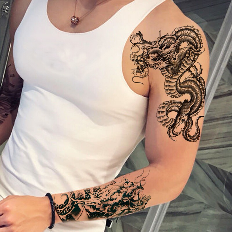 Faucet chest over shoulder dragon flower arm simulation line terms waterproof long-lasting domineering internet celebrity tattoo stickers men and women fashion Faucet chest over shoulder dragon flower arm simulation line terms waterproof long-lasting domineering internet celebrity tattoo stickers men and women fashion