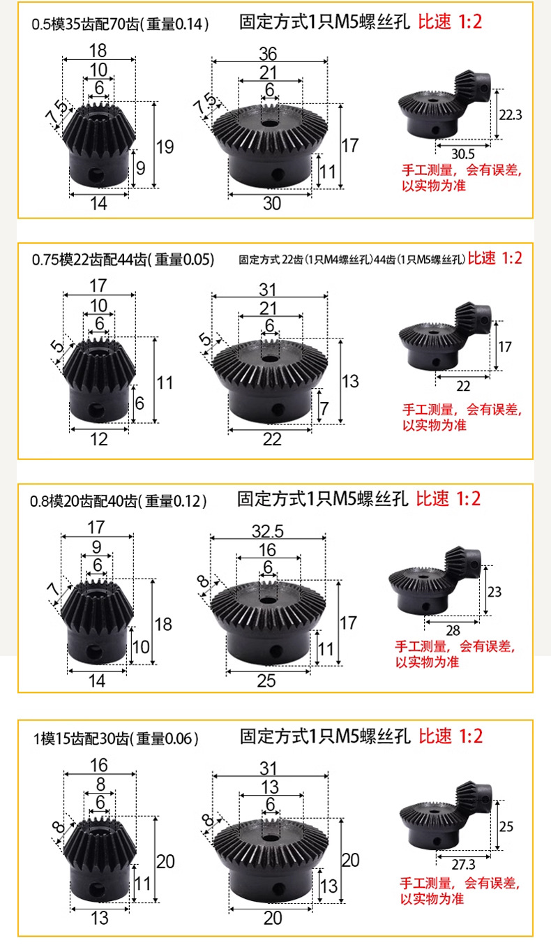 Manufacturer Supplies High-Precision 45-to-1 Ratio Spur Gears # Gear 1 Module, 1.5 Module, 2 Module, 2.5 Module Bevel Gears Custom-Made