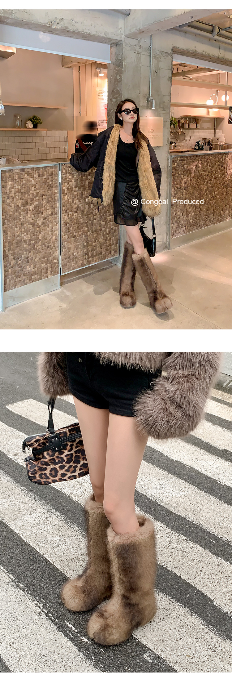 Boot nữ cổ cao lông thỏ dày dặn, đế dày, phong cách cá tính — Ống ngắn lót đơn chi tiết 15