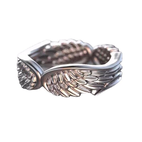 Chiba new hot selling angel wings feather wings ring European and American vintage Thai silver black open ring jewelry