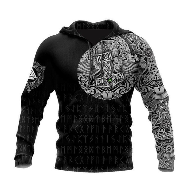 Personalidad de otoño e invierno suéter 3D transfronterizo popular para hombre con estampado de animales fresco calle vikingos serie sudadera con capucha