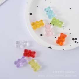 diy饰品配件亚克力透明彩色小熊 透色直孔平底小熊手机链配件散珠