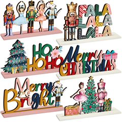 6 個のクリスマステーブルデコレーション木製くるみ割り人形妖精バレエメリークリスマステーブルセンターピース