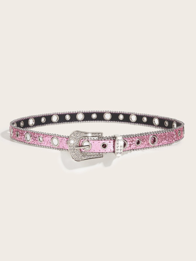 2024 New Fashion Versatile Water Diamond Willow Nail Silver Needle Button Thin Belt Women's Jeans Belt Dress Decoration Narrow Accessories_viptrois.com