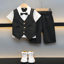 儿童小西装套装宝宝韩版马甲两件套夏季短袖花童礼服英伦男童西服