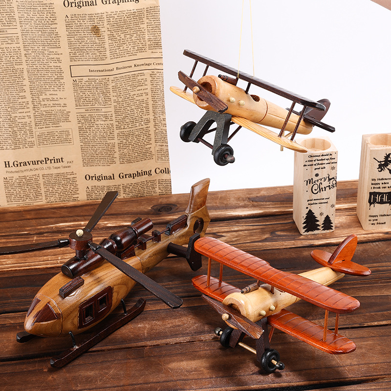 Innovador retro aviones de madera habitación hogar de madera decoración de escritorio modelo de avión decoración artesanía