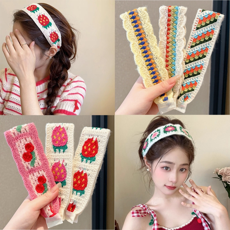French-Style Retro Knitted Magic Tape Adult Hair Patch Bangs and Stray Hair Organizer Hairband Sweet Girl Hairband