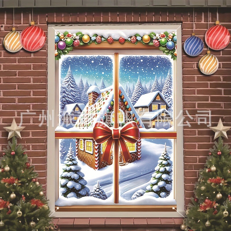 New cross-border Christmas soldier window curtain, high-end holiday decoration curtain, outdoor party photo window decoration hanging cloth
