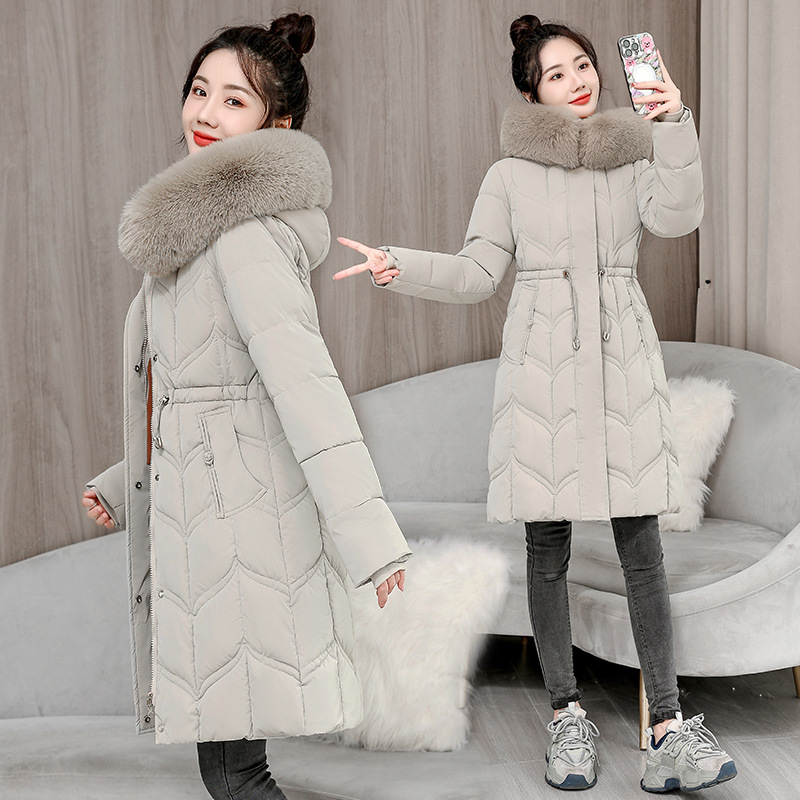 Europa invierno ropa de algodón plumón de mujer de estilo largo coreano cintura gruesa chaqueta de algodón nuevo abrigo de algodón gran cuello de cabello de moda image 6