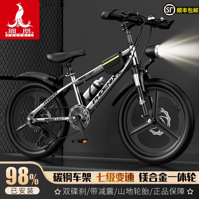 Phoenix Children's Bicycle 10 to 15 Speed Mountain Bike with Shock Absorption, Disc Brakes, Integrated Wheels for Girls