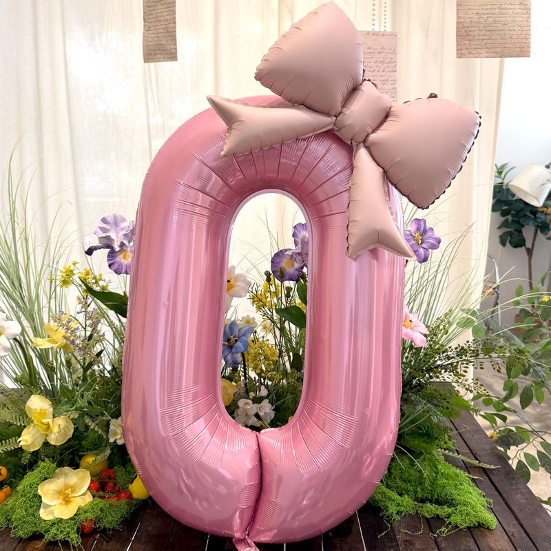 40インチのピンクの蝶結びの数字の風船の赤ちゃんの1歳のパーティーは女の子の誕生日の簡単な配置の道具を飾ります。|undefined