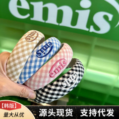 韓国エミスチェック柄ヘアバンド、芸能人同風チェック柄ヘアアクセサリー、高頭頂ヘアピン、女性用多用途ツイルトレンドヘッドウェア