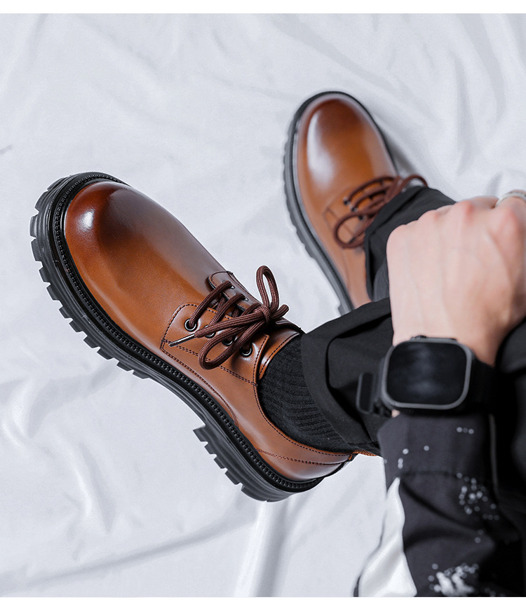 2024 Kožené boty Pánské Podzimní Studentské Velké Hnědé Vyšší Obchodní Šaty Svatební Nízké Martinské Boty 66103-Y_voghion.com