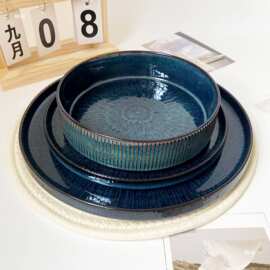复古陶瓷餐具窑变釉菜碗浅盘家用