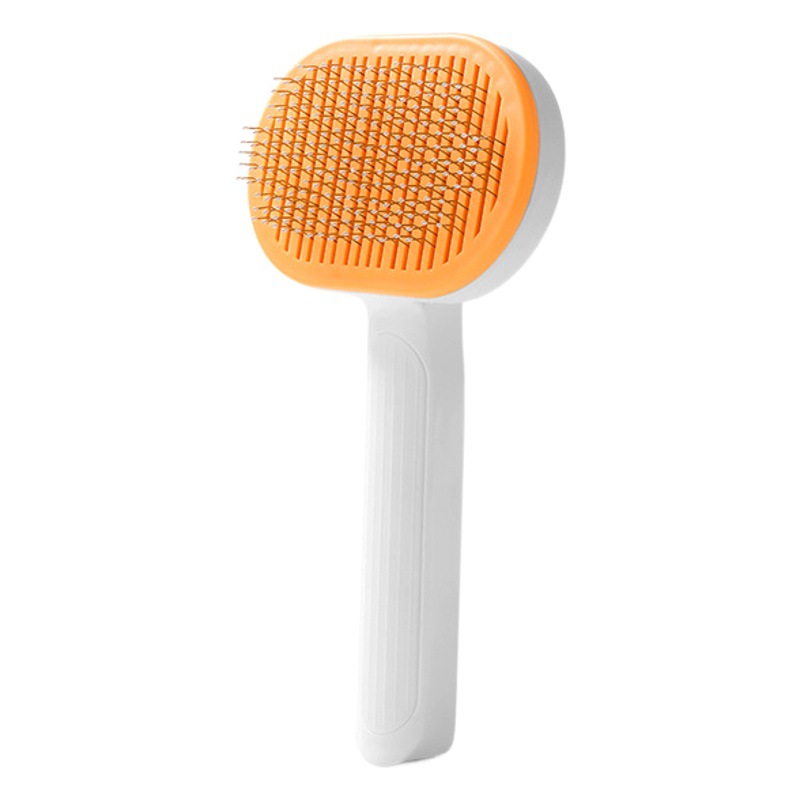 Fabricante de peine autolimpiante ovalado para mascotas, peine para eliminar el pelo con un solo botón, peine de masaje de acero inoxidable para eliminar el pelo de mascotas