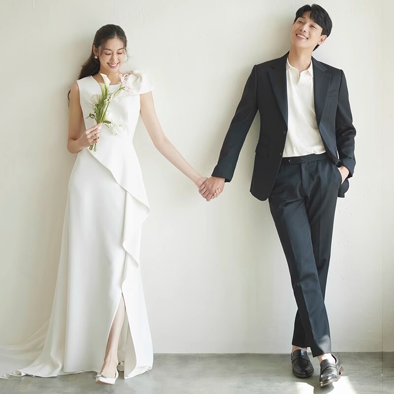 White Korean Style Elegant Trailing Light Wedding Dress New Style Photo Studio Couple Theme Art Photo Dress Wedding Party Light Wedding Dress