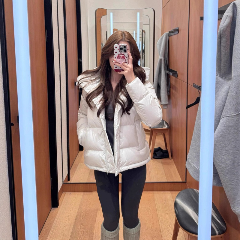 Five-Grid Puff down Jacket, Short Style, New Winter Model, White Duck down Puffer Jacket, Thickened, Cloud-Like Warmth, Hooded Coat