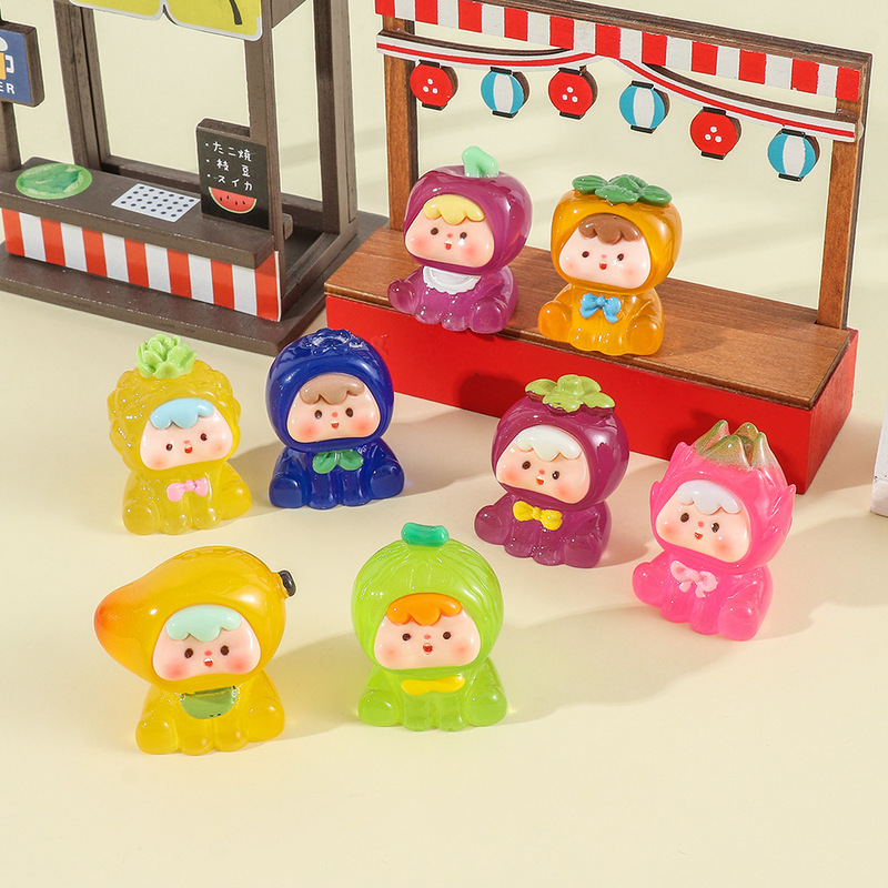New Cartoon Four Generation Luminous Fruit Baby Resin Blind Bag Diy Trendy Play Keychain Pendant Car Ornaments