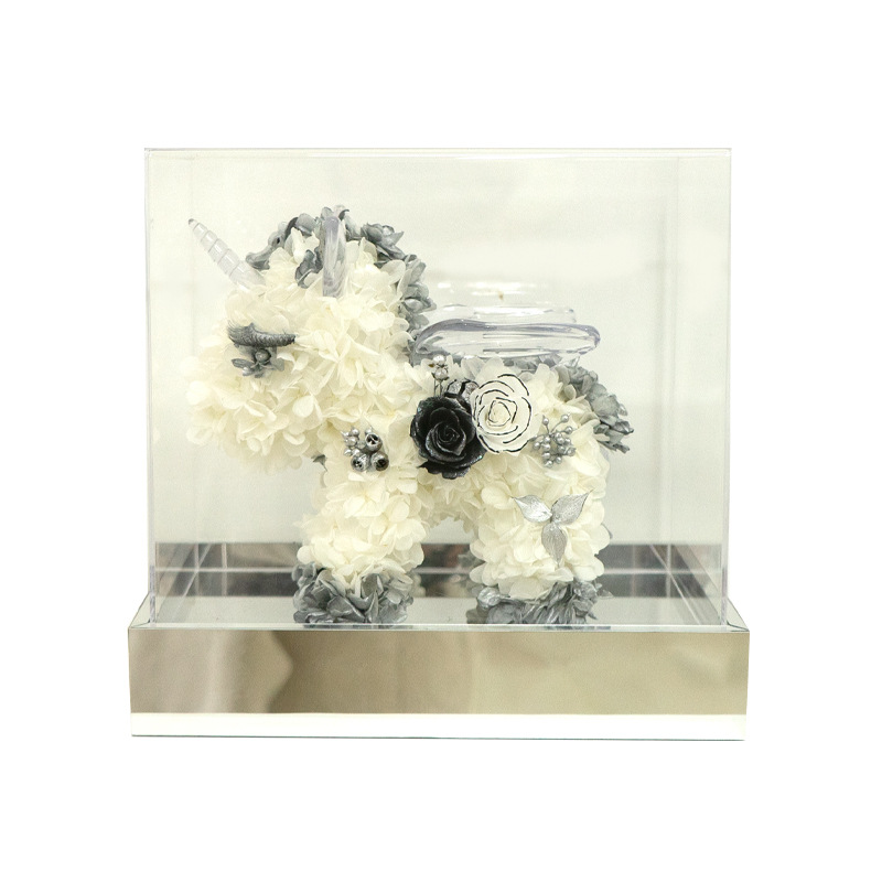 Caja de acrílico con flor de hortensia eterna, unicornio, flor real, regalo para novia o mejor amiga, regalo de cumpleaños de alta gama al por mayor.