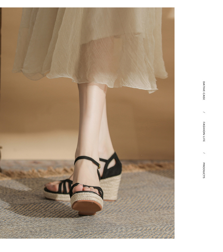 Sandal cao gót nữ hở mũi đế xuồng bọc dây thừng gót 9 cm — màu đen chi tiết 16