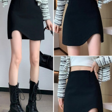 不规则黑色高腰a字裙显瘦短裙2024新款半身裙春装女包臀裙裤春夏