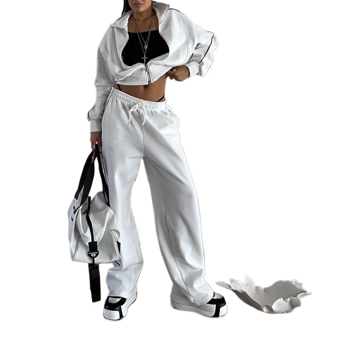 Cross-Border Casual Fashion European And American Style Women's Zipper Cardigan Jacket Sports Drawstring Pants_ecoleips.com