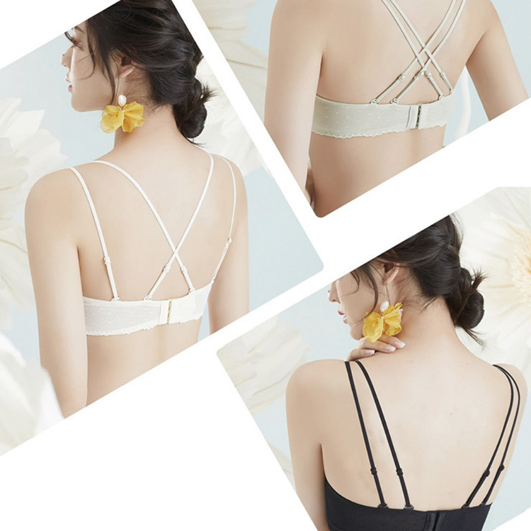8019 francés floral gasa encaje Correa delgada belleza espalda ropa interior de las mujeres cómodo inalámbrico medio Delgado sujetador transpirable traje
