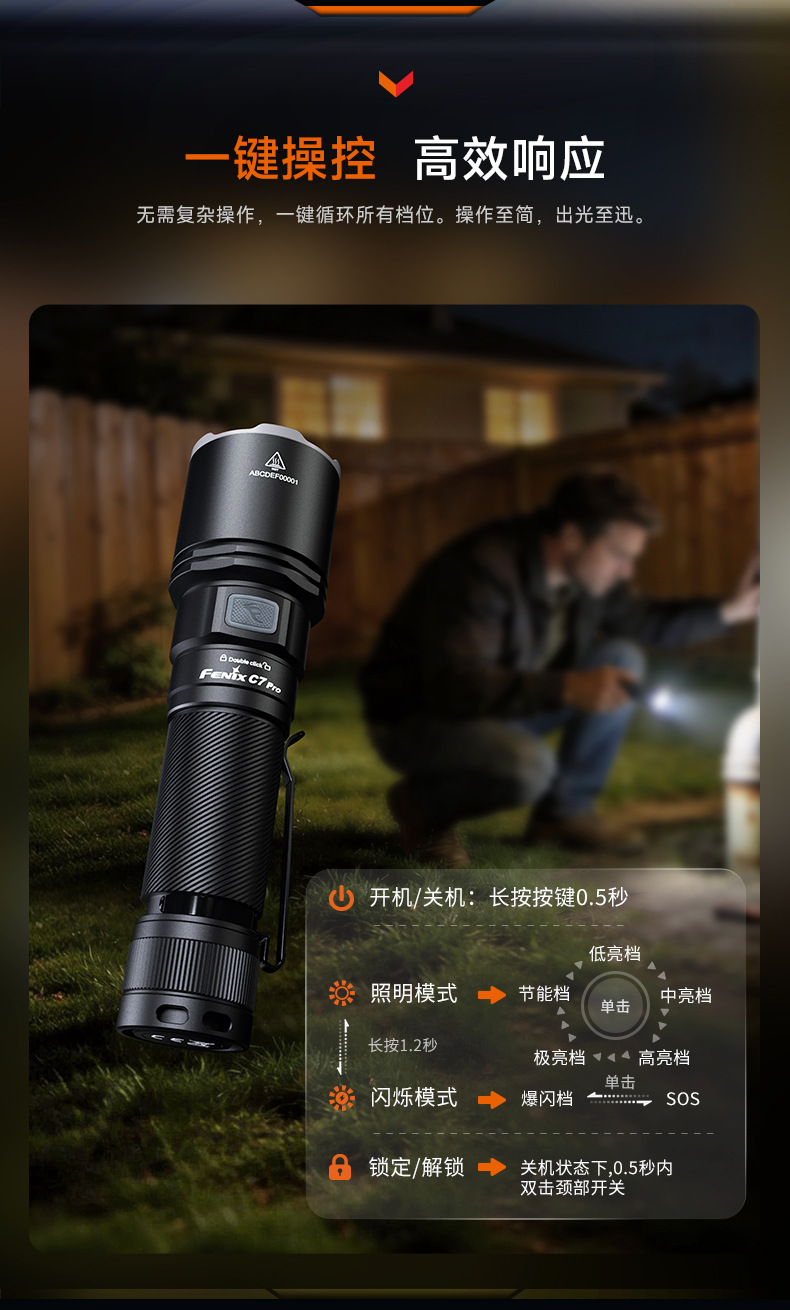 Fenix C7 Pro High-Intensity Long-Range Flashlight Search Rechargeable Outdoor Emergency Magnetic Work Light