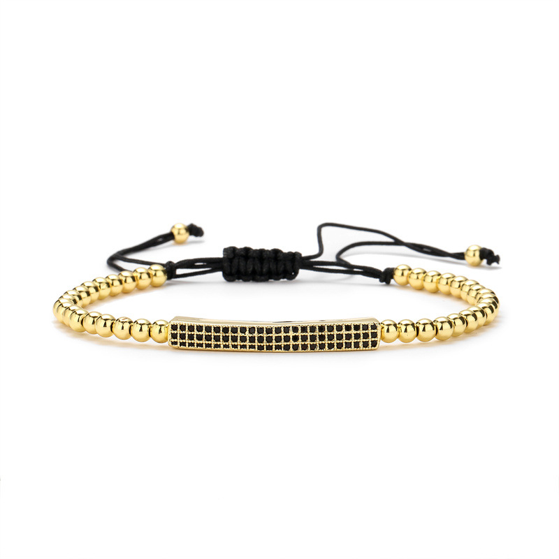 Joyería transfronteriza de comercio exterior europeo y americano con incrustaciones de cuentas de piedra pulsera Push-Pull cuentas de cobre ajustables pulsera tejida con cuentas