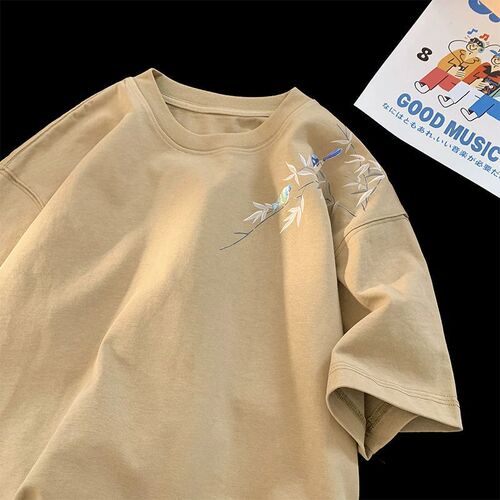 New Chinese-style heavy short-sleeved t-shirt men's summer fashion brand new pure cotton clothes, national style loose half-sleeve t-shirt