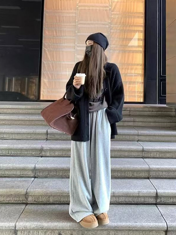韩系复古开衫针织毛衣外套女春秋新款v领慵懒风宽松中长款针织衫|undefined