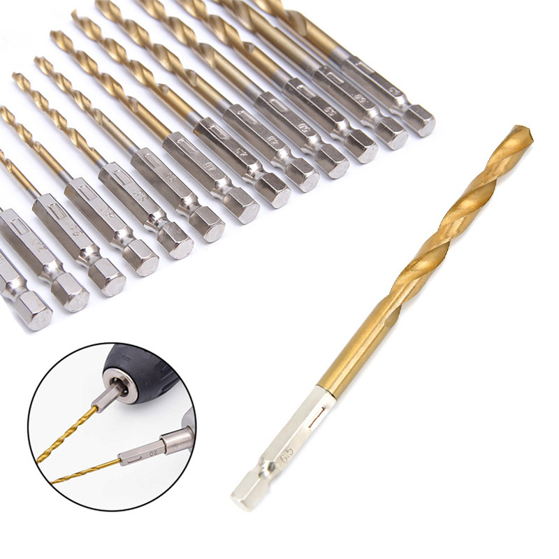 六角柄麻花ドリル高速鋼チタンメッキ1.5-6.5mm電気ドリル穴開けツール13pcs麻花ドリルセット|undefined