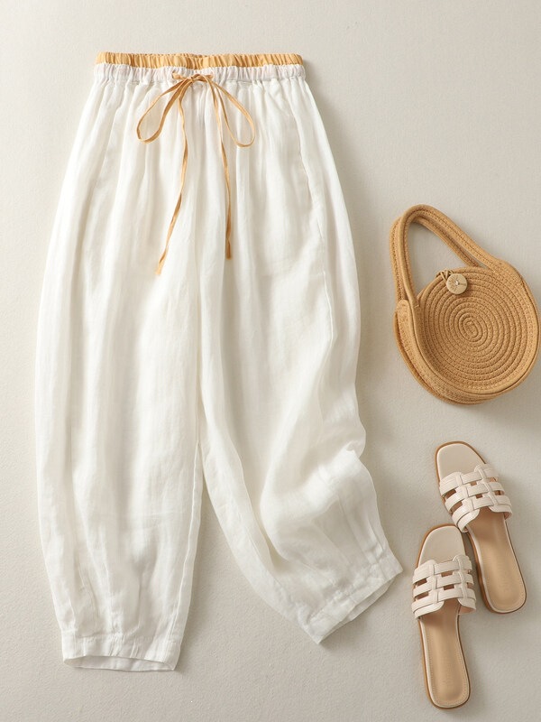 Slim-fit, color-blocked, high-waisted cotton-linen cropped pants for women, vintage loose-fitting plus-size casual Tencel-linen versatile harem pants Slim-fit, color-blocked, high-waisted cotton-linen cropped pants for women, vintage loose-fitting plus-size casual Tencel-linen versatile harem pants