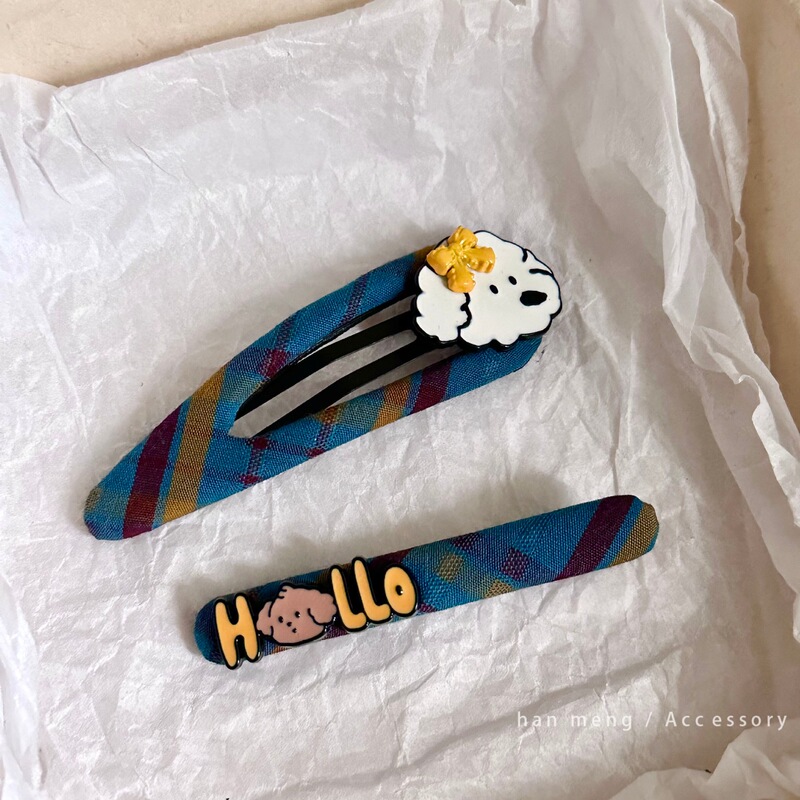 韩系红蓝黄色格纹布艺蝴蝶结发夹清新甜美刘海侧边夹发夹发饰头饰|undefined